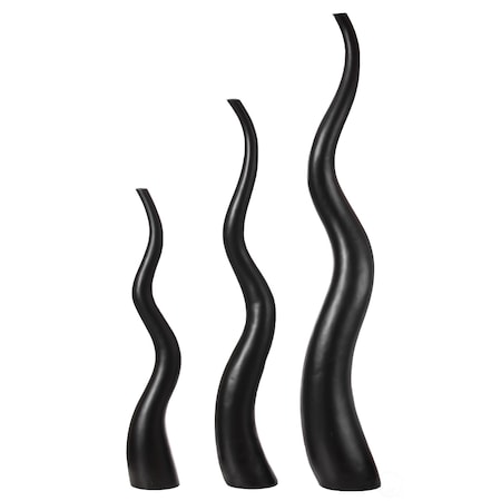 Uniquewise Tall Animal Horn Shape Floor Vase: Elegant Ceramic Black Accent, Antler Design, Set of 3 QI004040.3